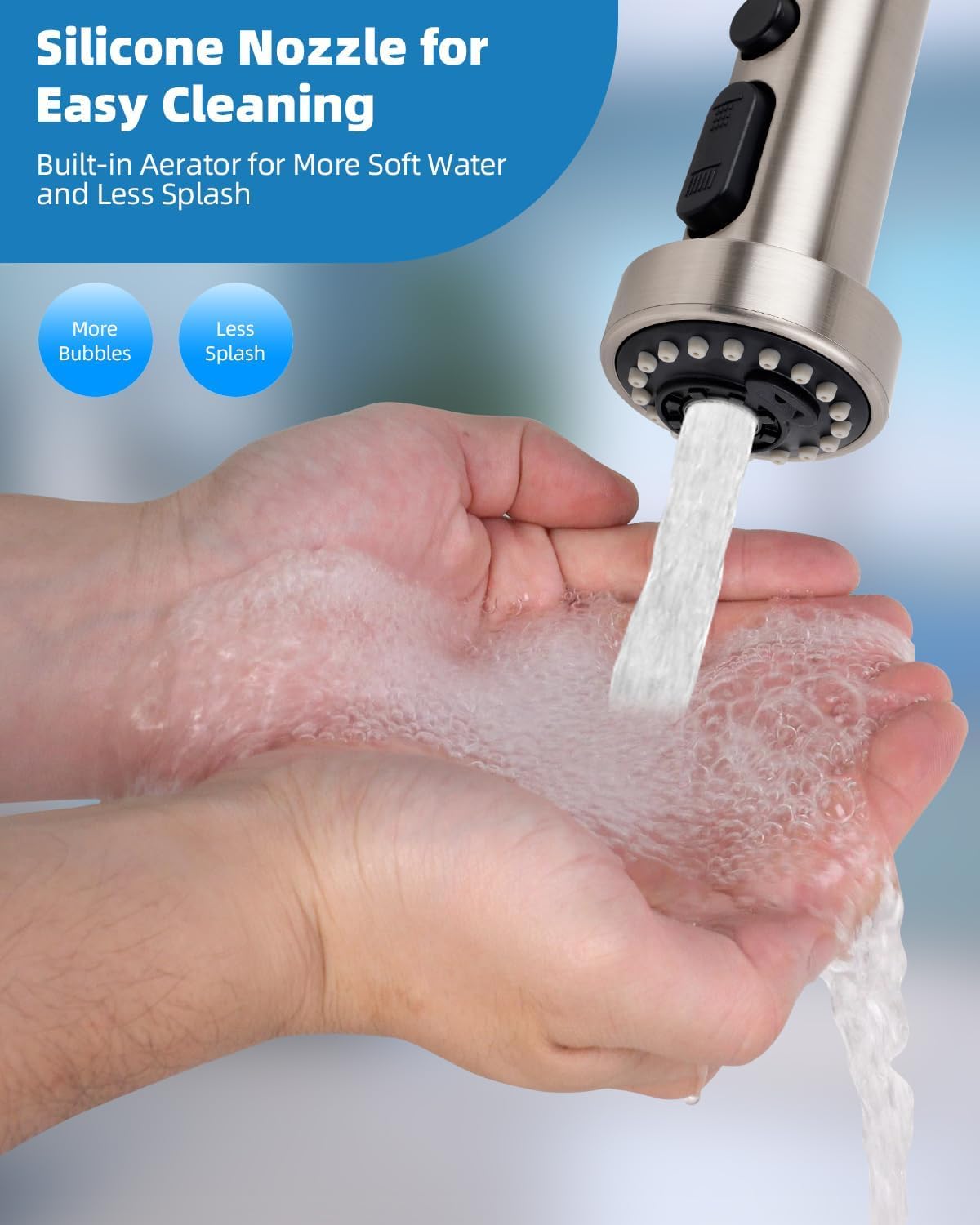 Hibbent easy-installation head swaps quickly on compatible pull-down faucets.