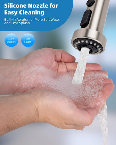 Hibbent easy-installation head swaps quickly on compatible pull-down faucets.