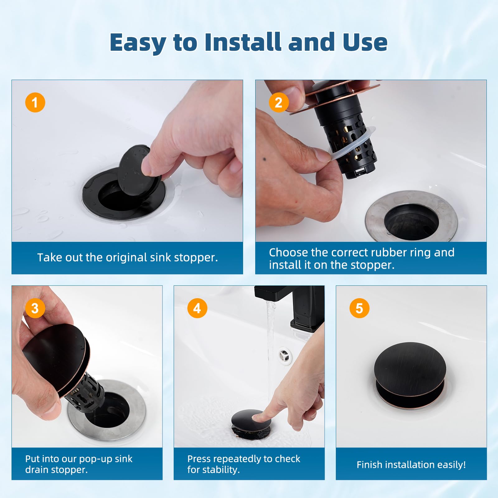 Hibbent easy installation replaces old stopper in seconds.