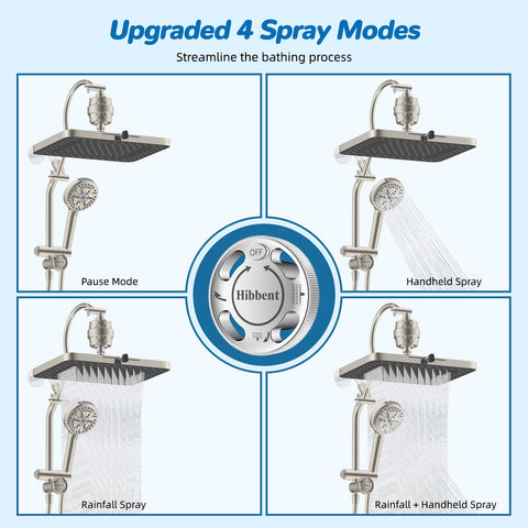 Hibbent easy reach 4-way diverter arm enables flexible shower setup