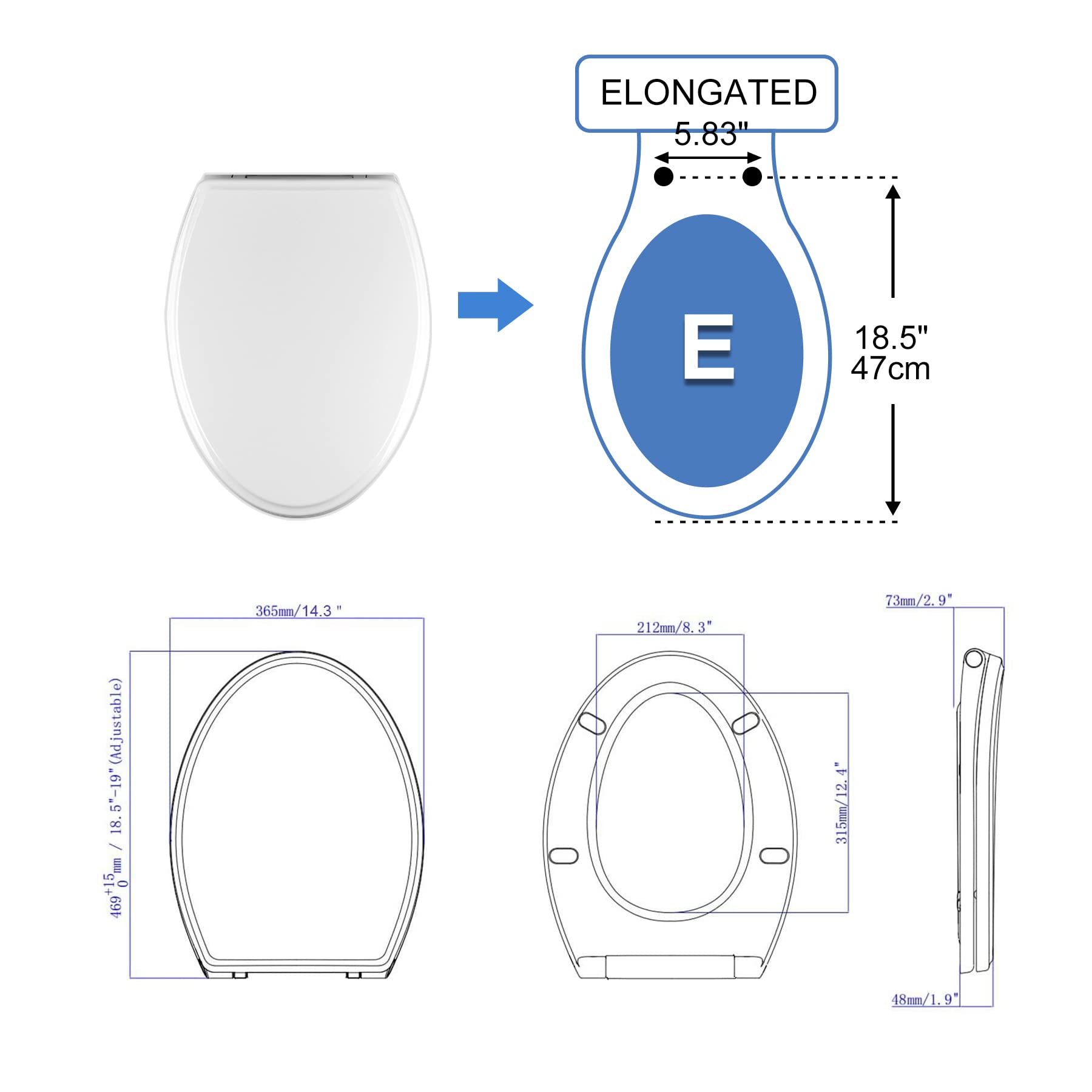 Hibbent elongated-seat compatibility with major brands for versatile fit.