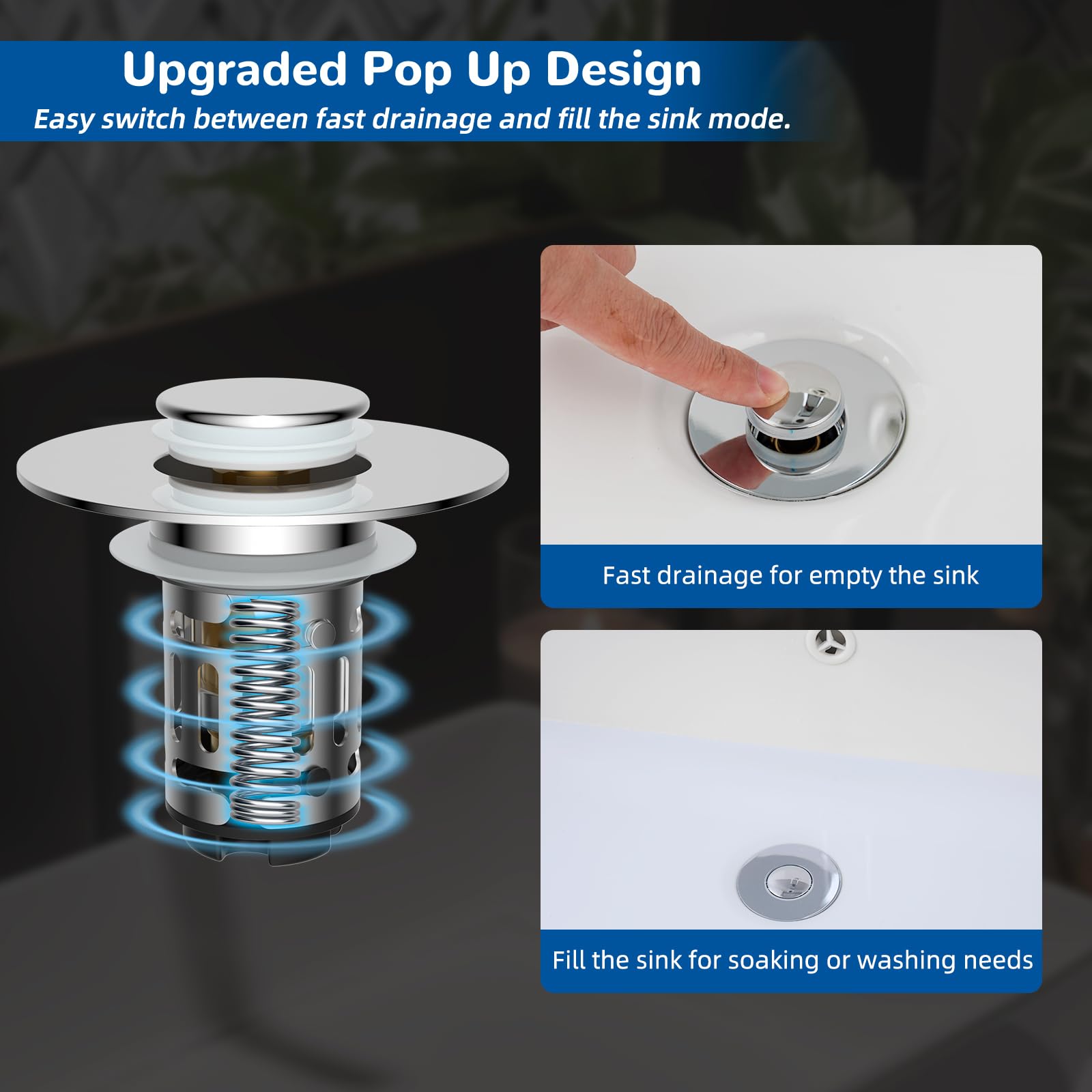 Hibbent quick-drain design helps water flow smoothly in bathroom sinks.