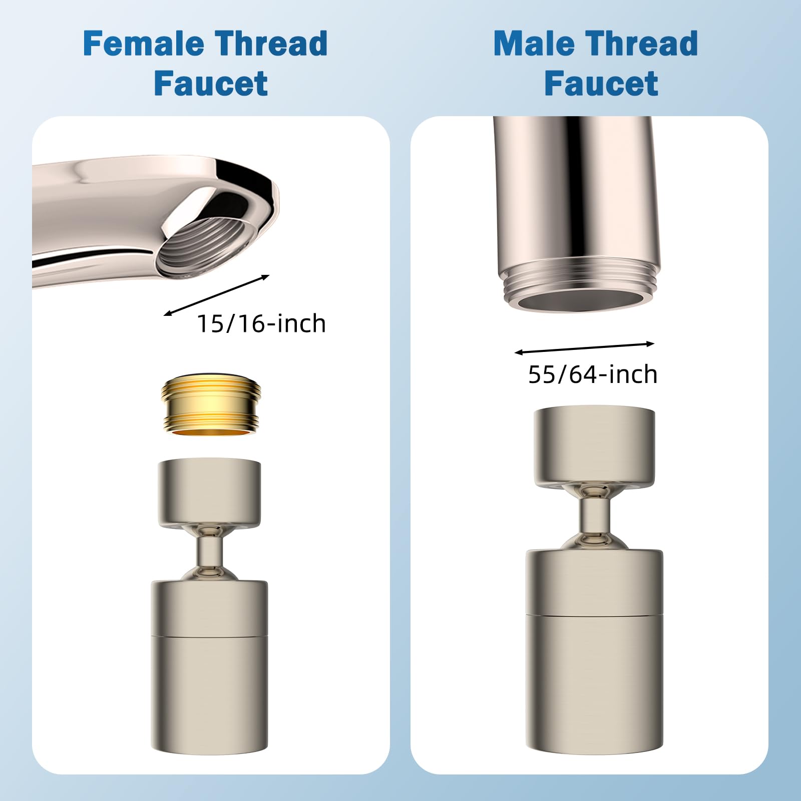 Hibbent compatible with 55/64-inch female-thread faucets for quick upgrades.