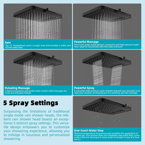 Hibbent shower head with five spray settings for versatile showers.