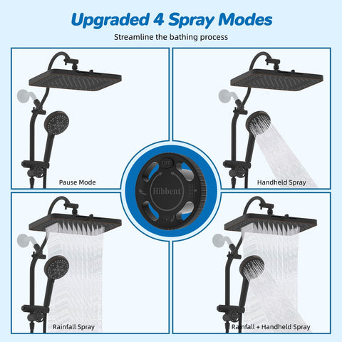 Hibbent four-way diverter arm with pause mode for flexible showering
