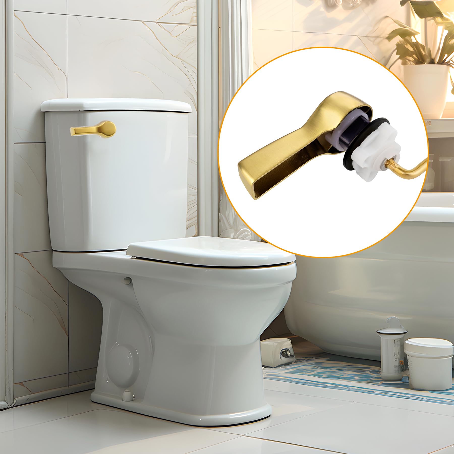 Hibbent brushed-gold front-mount handle upgrades toilet aesthetics and function