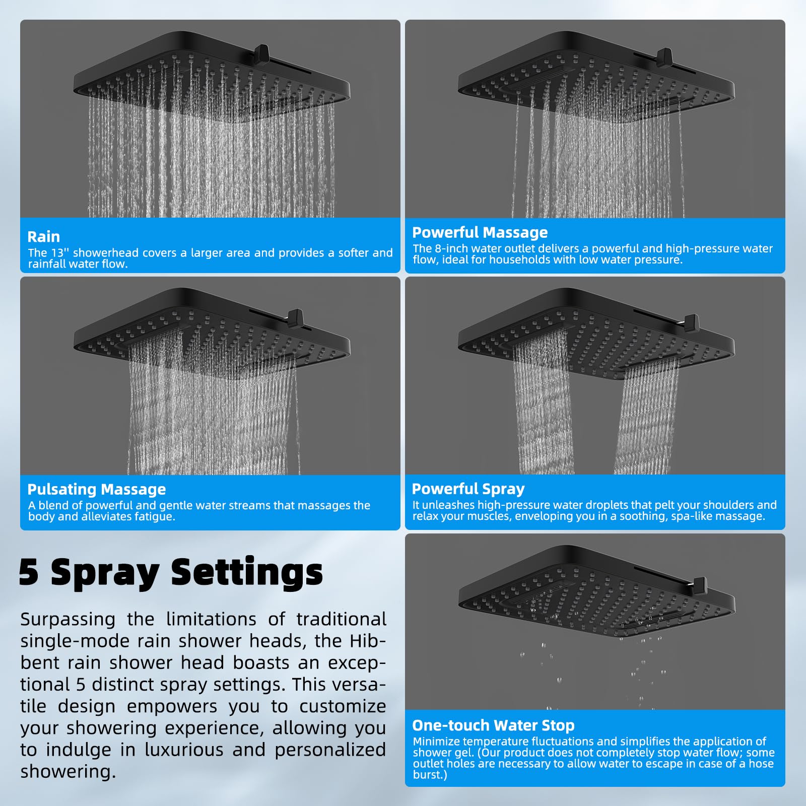 Hibbent handheld 10-settings showerhead offers versatile spray options for personalized cleansing.