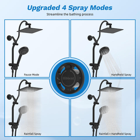 Hibbent handheld showerhead with 10 spray options for versatile routines.