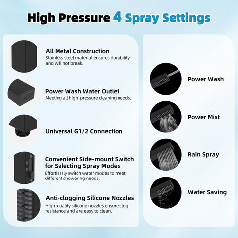 Hibbent handheld four-mode shower head offers versatile spray options for everyday cleansing.