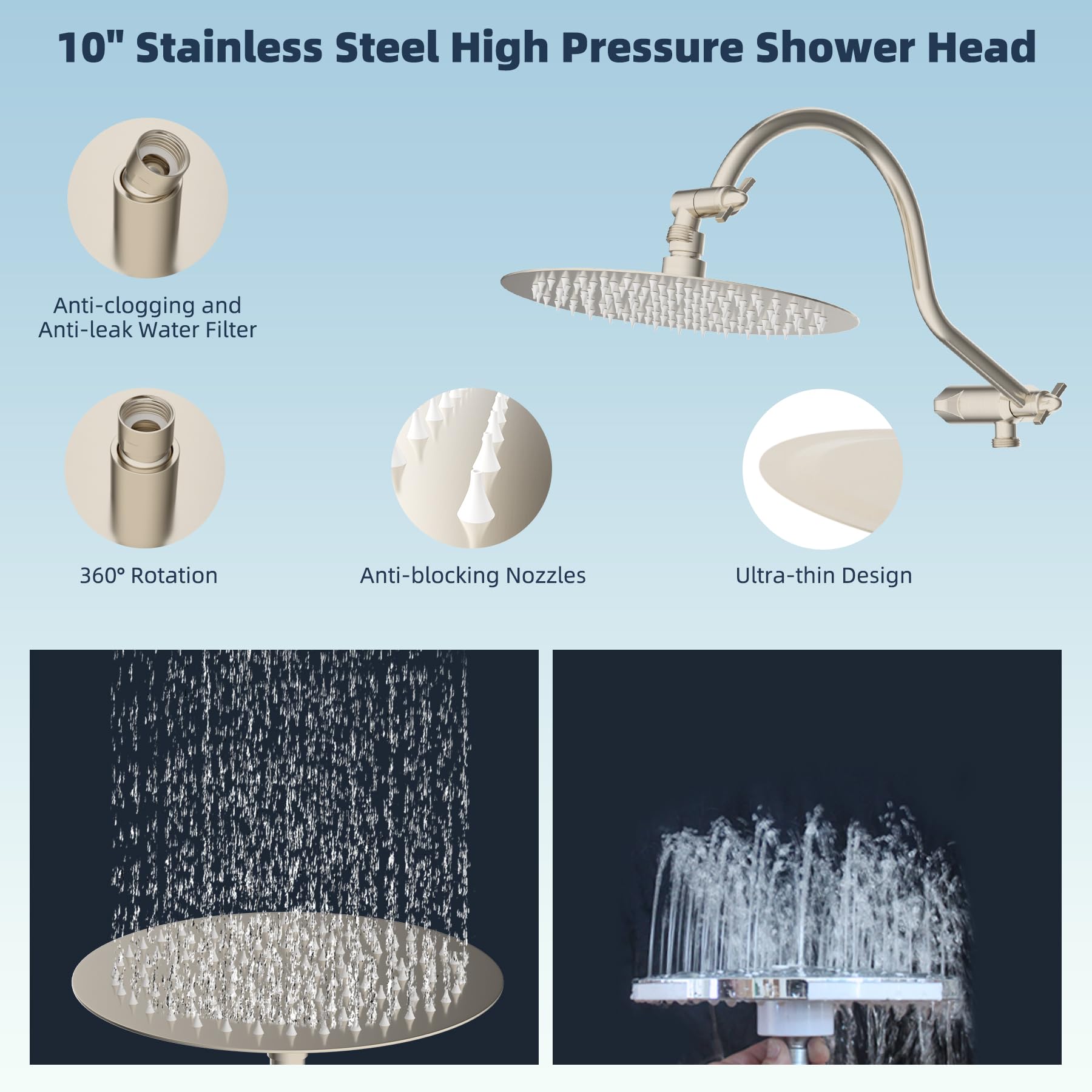 Hibbent handheld showerhead with 10 spray settings for customizable cleaning.