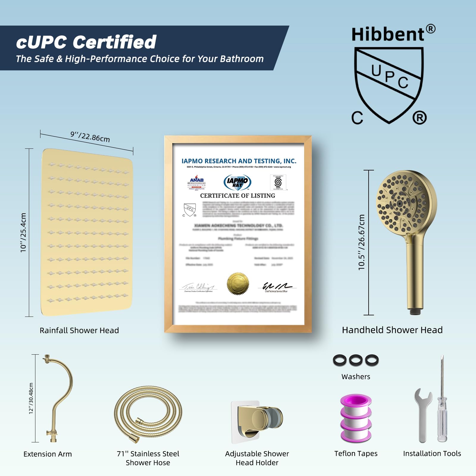 Hibbent high-pressure rainfall head delivers strong water flow for spa-like rinses