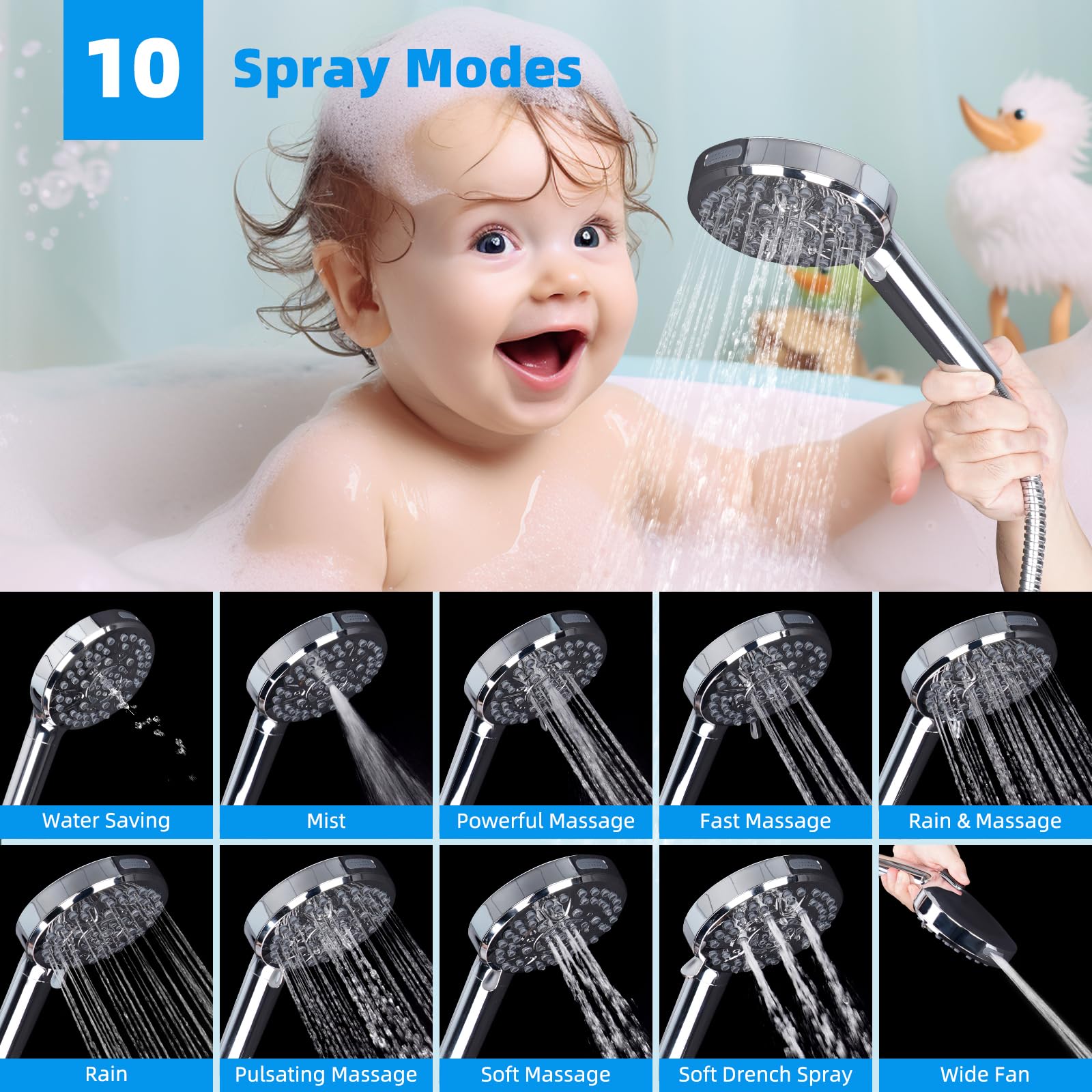 Hibbent 71-inch hose provides flexible reach for shower tasks.