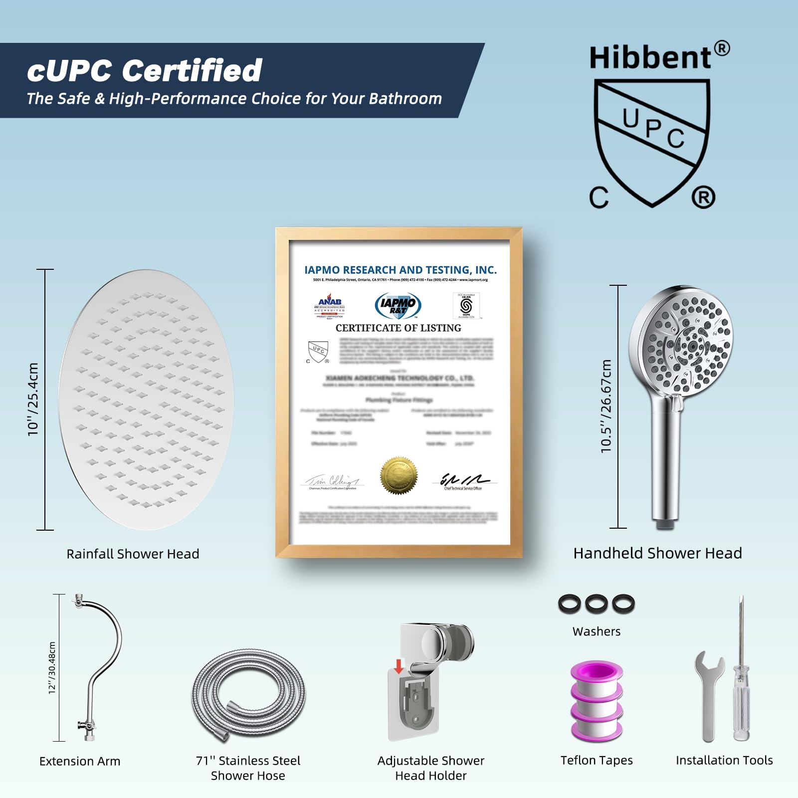 Hibbent integrated 3-way diverter for flexible showering options.