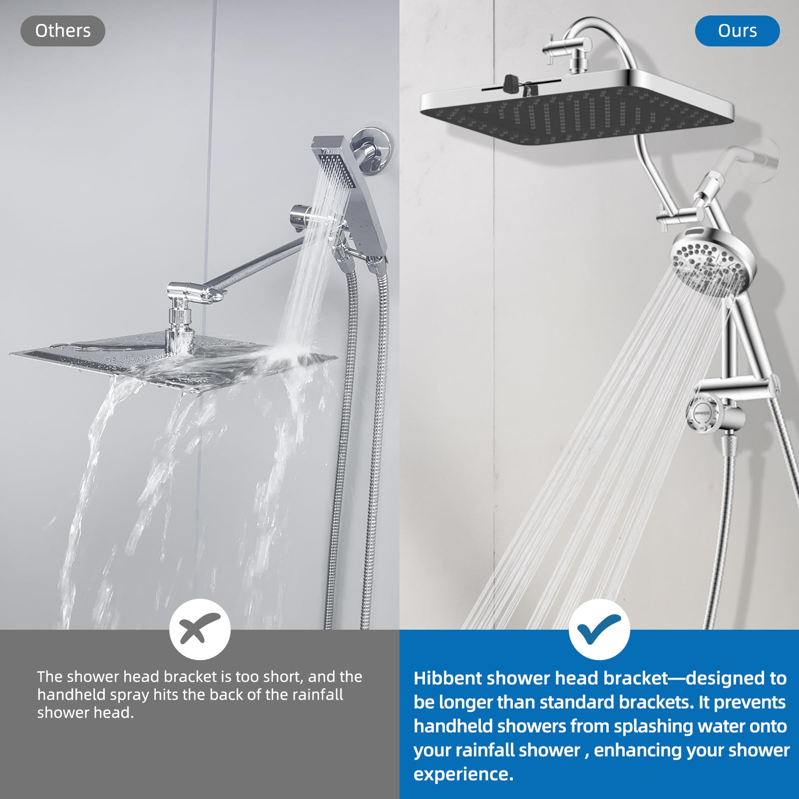 Integrated curved extension arm reduces leaks and stays aligned.