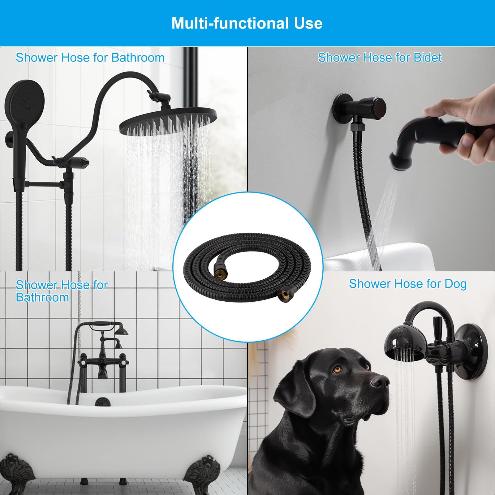 Hibbent matte-black finish adds a sleek look and corrosion protection in wet bathrooms.