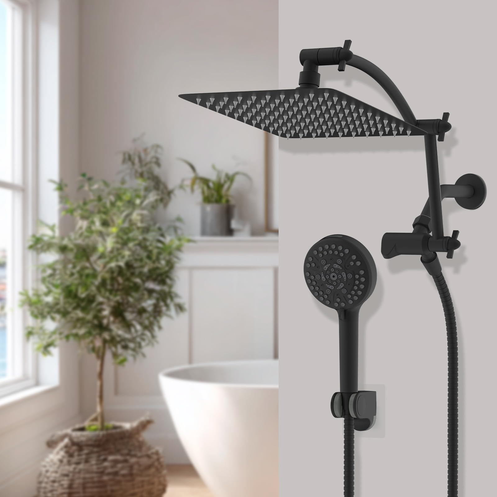 Hibbent matte black shower system enhances modern bathroom aesthetics