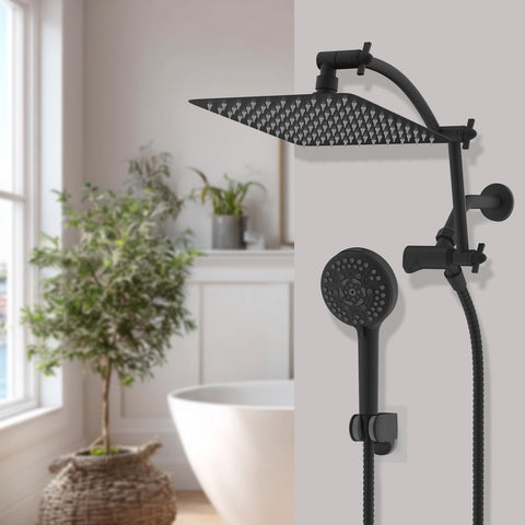 Hibbent matte black shower system enhances modern bathroom aesthetics