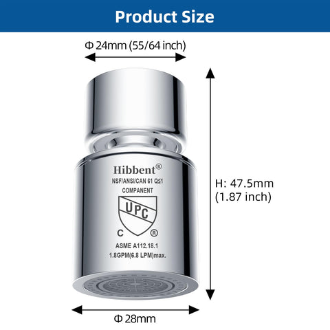 Hibbent NSF/ANSI/CAN 61 and CUPC certified faucet aerator.