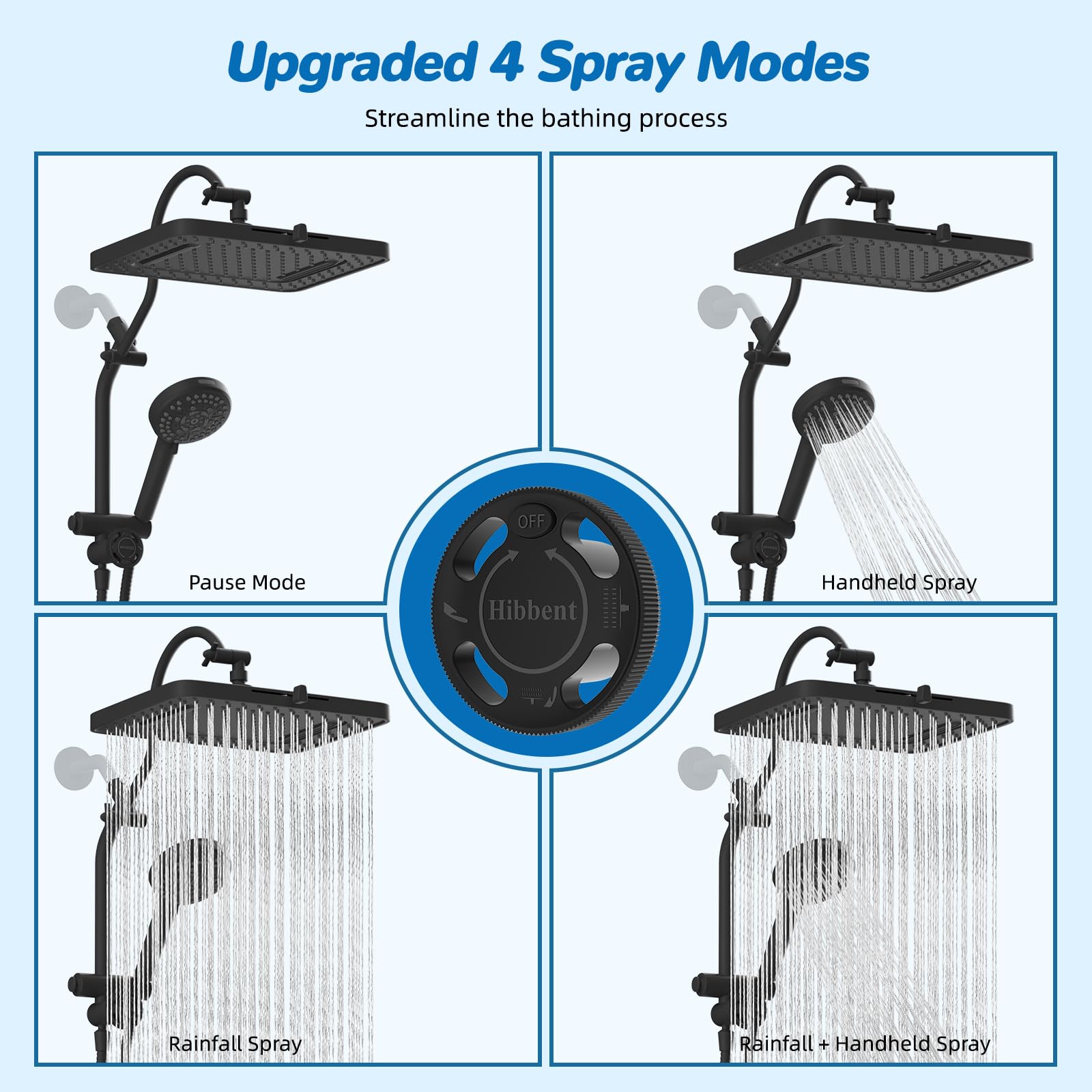 Pause mode on the Hibbent system for soap and rinse convenience.
