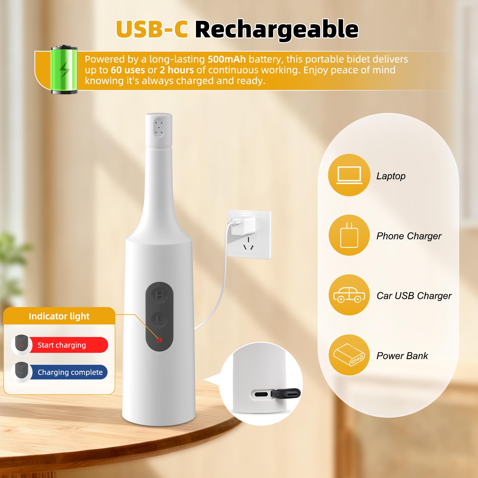 Hibbent portable bidet extendable nozzle angle for precise aiming