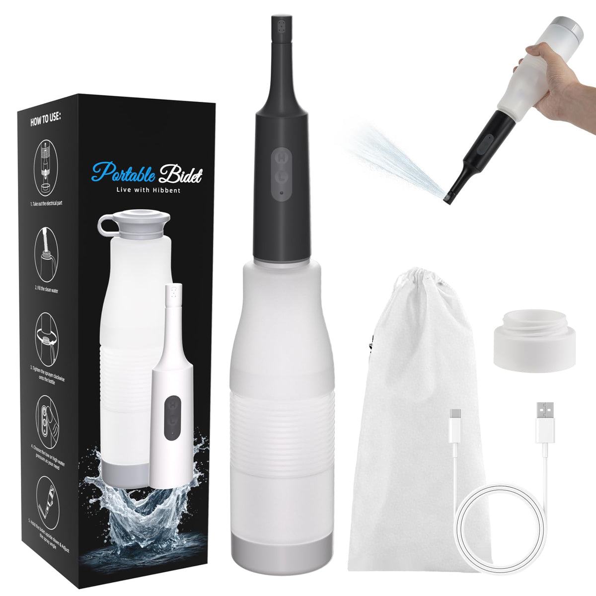 Hibbent portable bidet folded compact for travel and easy packing