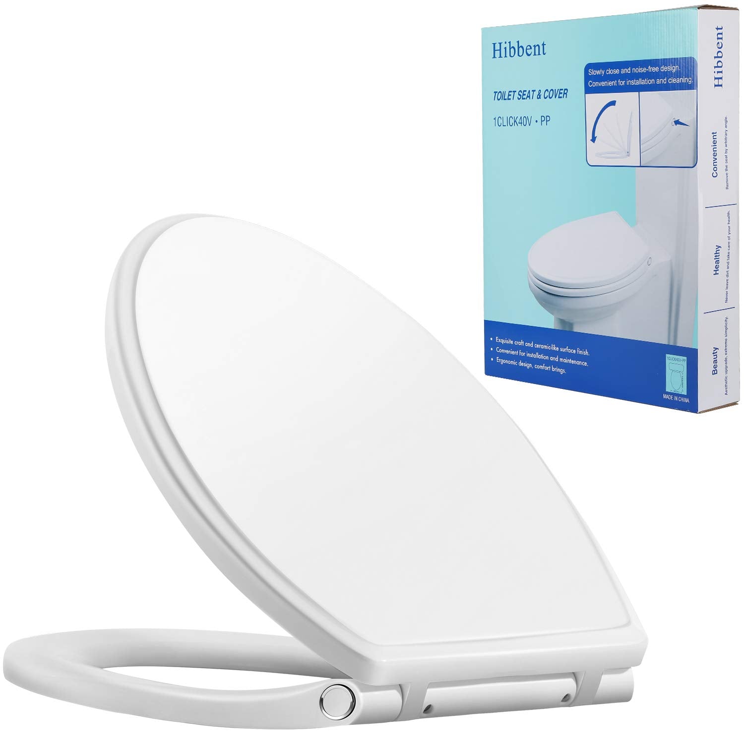 Hibbent premium elongated seat and lid offer stable comfort with quiet close.