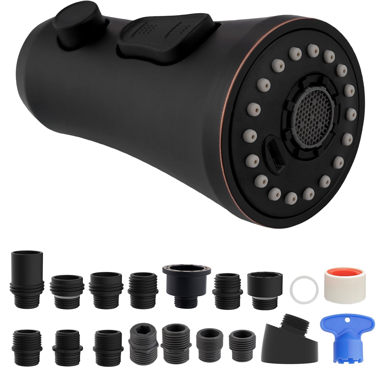 Hibbent pull-down faucet head with 3-function spray for versatile cleaning