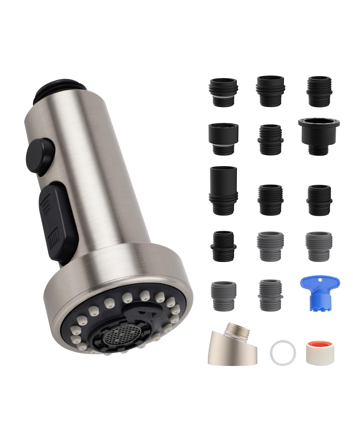 Hibbent pull-down head in brushed nickel offers smooth operation for daily kitchen tasks.