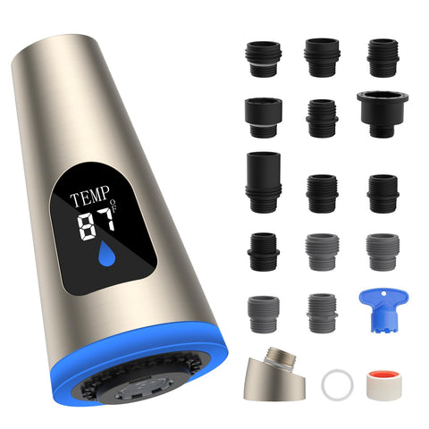 Hibbent pull-down head with LED display showing real-time temperature for safer kitchen tasks.