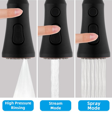 Hibbent pull-down head top button showing effortless high-pressure rinse
