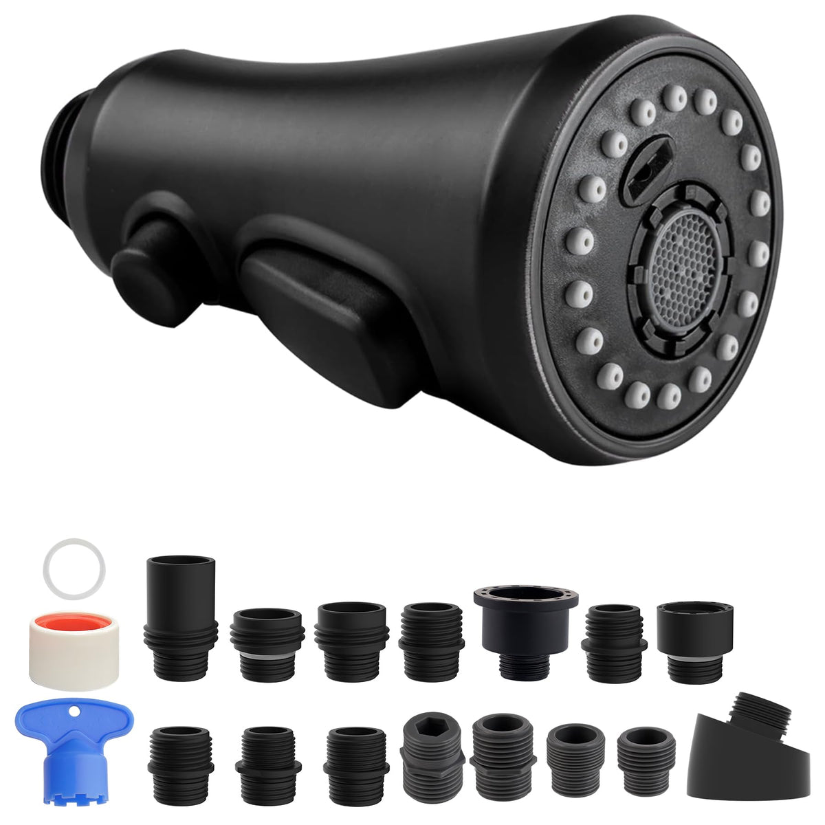 Hibbent pull-down spray head assembly for easy kitchen faucet replacement.