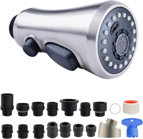 Hibbent pull-down spray head in brushed nickel for durable daily use.