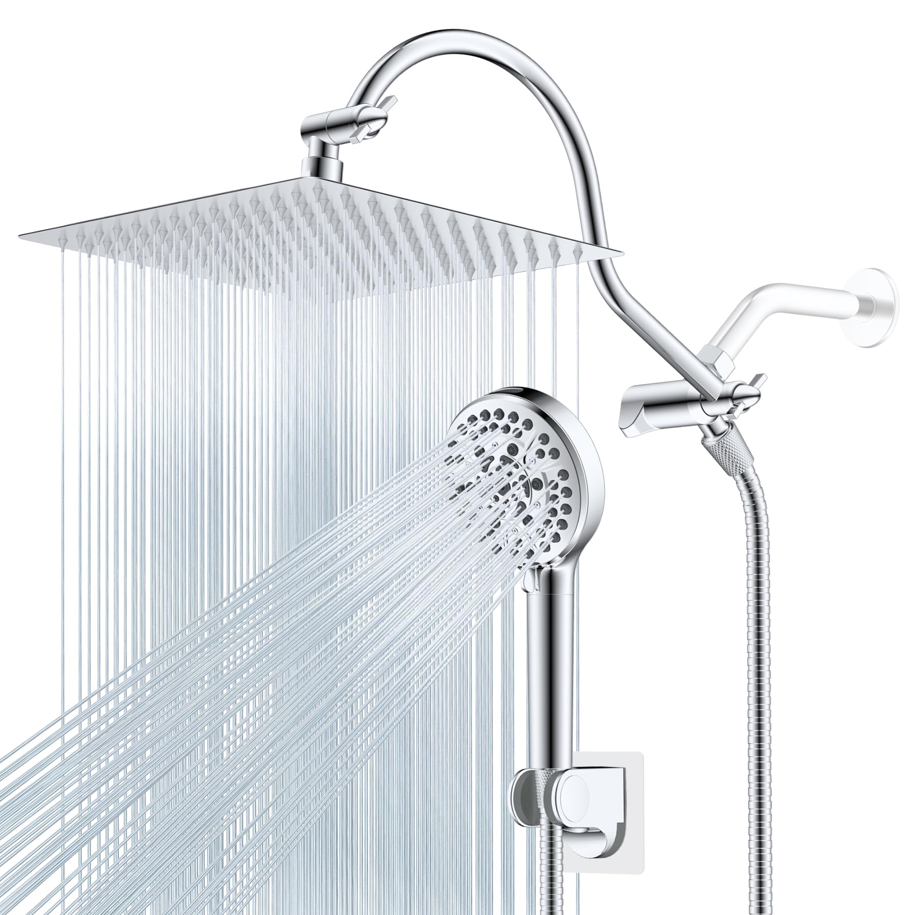 Hibbent rainfall shower head 12x10 inch, rust-resistant stainless steel for durable luxury.