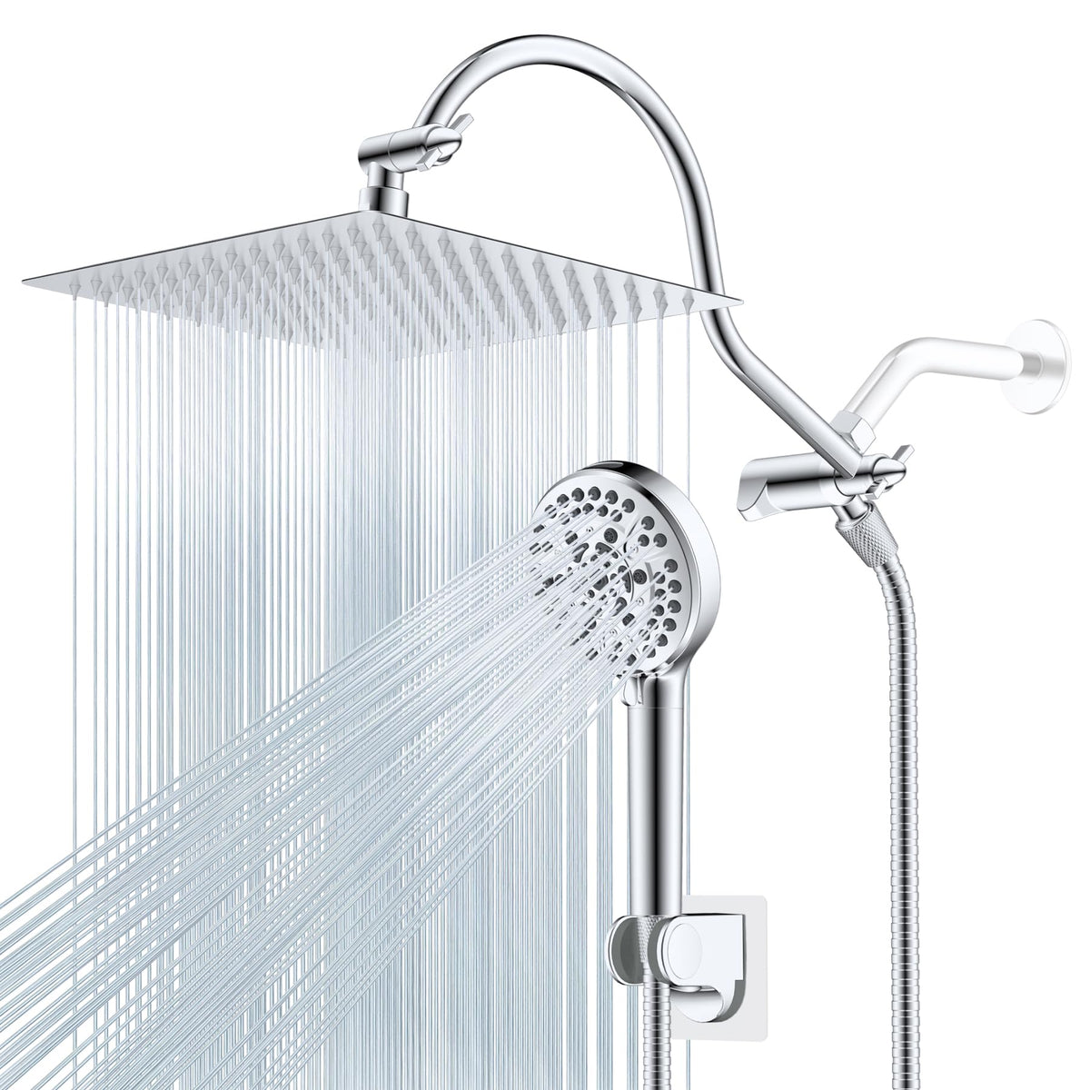 Hibbent rainfall shower head 12x10 inch, rust-resistant stainless steel for durable luxury.