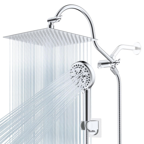 Hibbent rainfall shower head 12x10 inch, rust-resistant stainless steel for durable luxury.