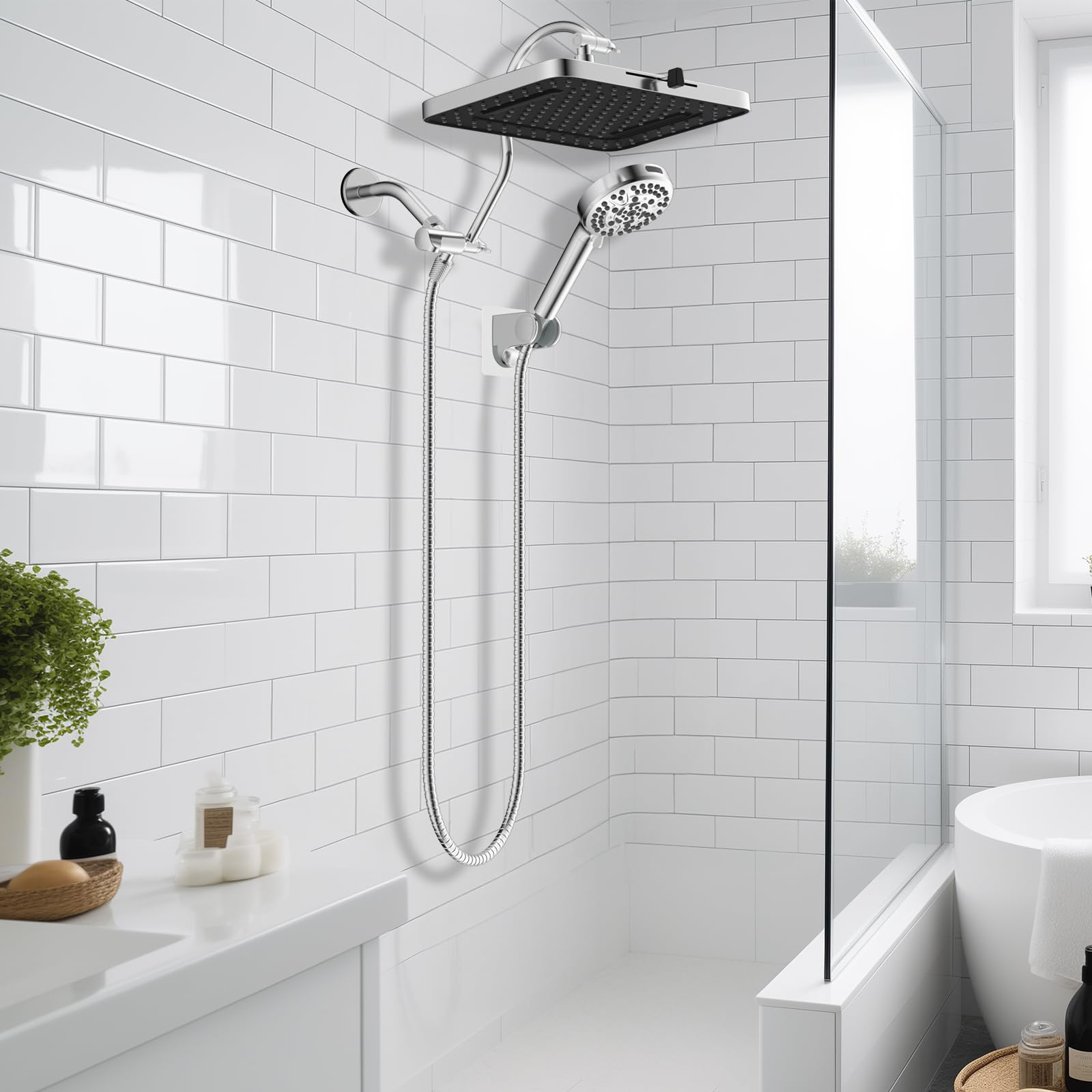 Hibbent rainfall head emphasizes broad coverage and gentle, immersive flow.