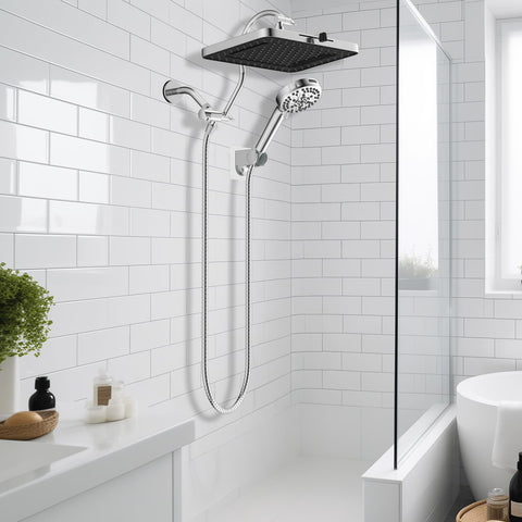 Hibbent rainfall head emphasizes broad coverage and gentle, immersive flow.