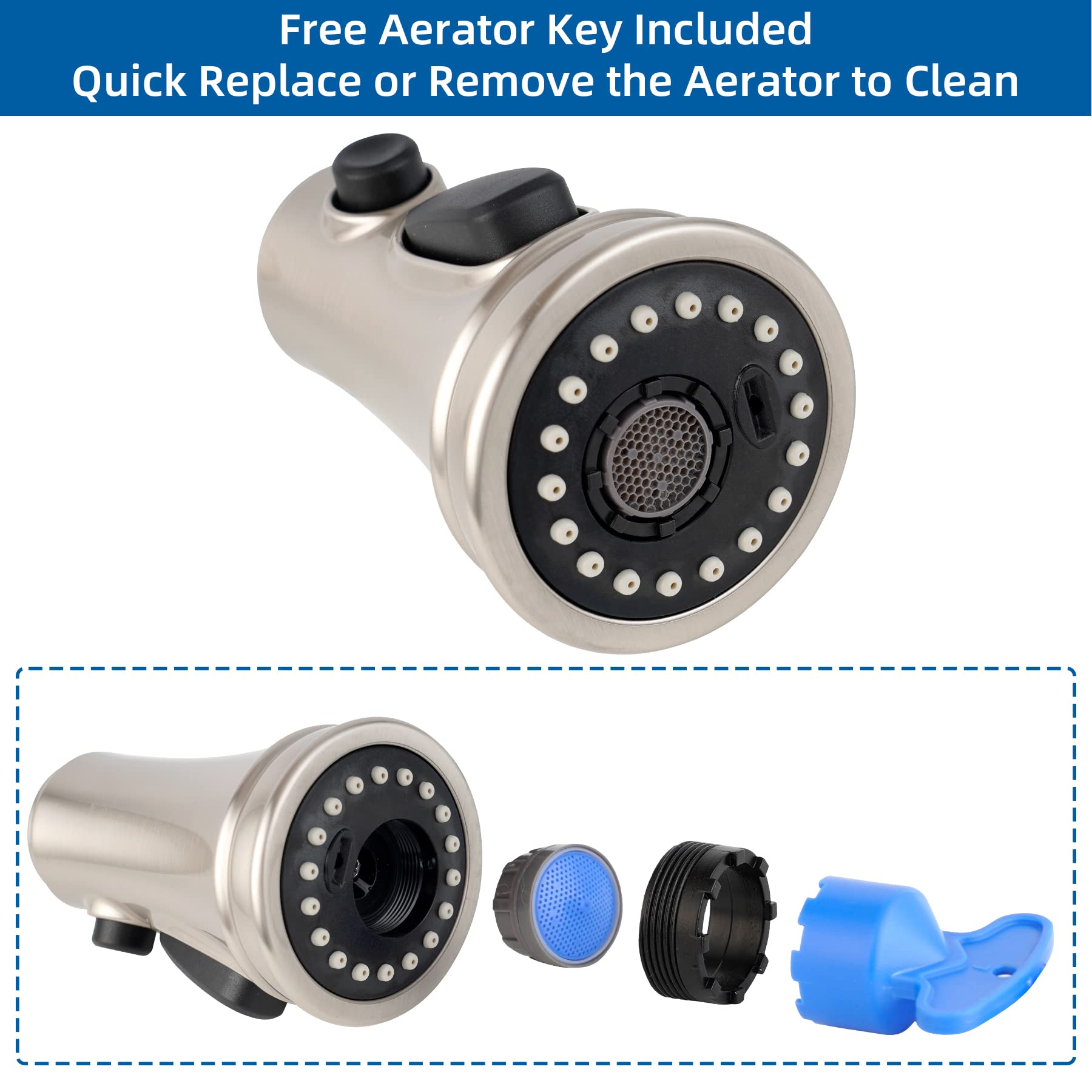 Hibbent removable aerator with aerator key for easy cleaning.