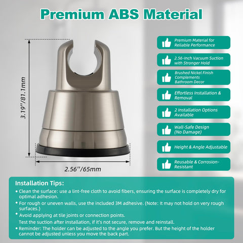 Hibbent removable bracket for handheld showerhead adjustable on smooth surfaces