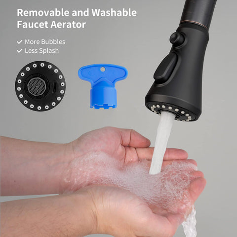 Hibbent removable, washable aerator keeps water flow clean.