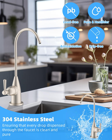 Hibbent RO faucet with 360-degree swivel for flexible sink operation.