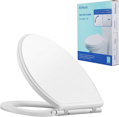 Hibbent round toilet seat with quiet close for peaceful bathrooms.