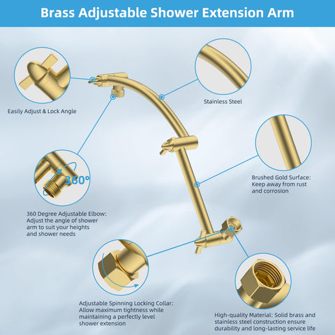 hibbent 16-inch arc shower arm extends height and angle smoothly