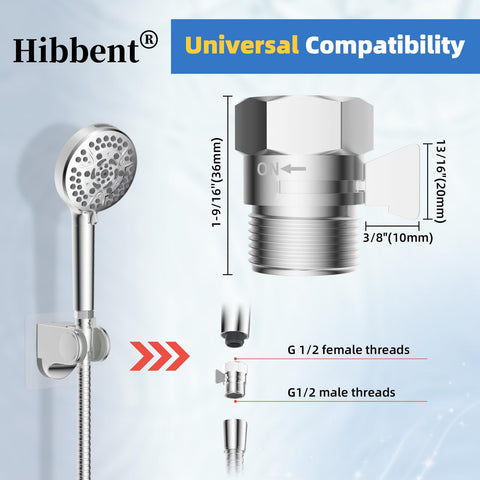 Installation view from shower arm to hose with Hibbent valve