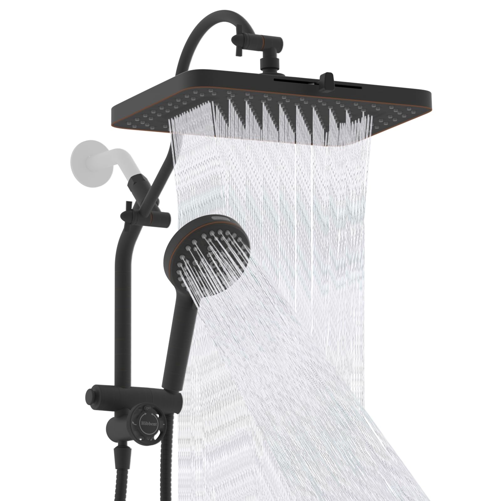 Hibbent shower head combo with 13-inch rainfall head for wide coverage