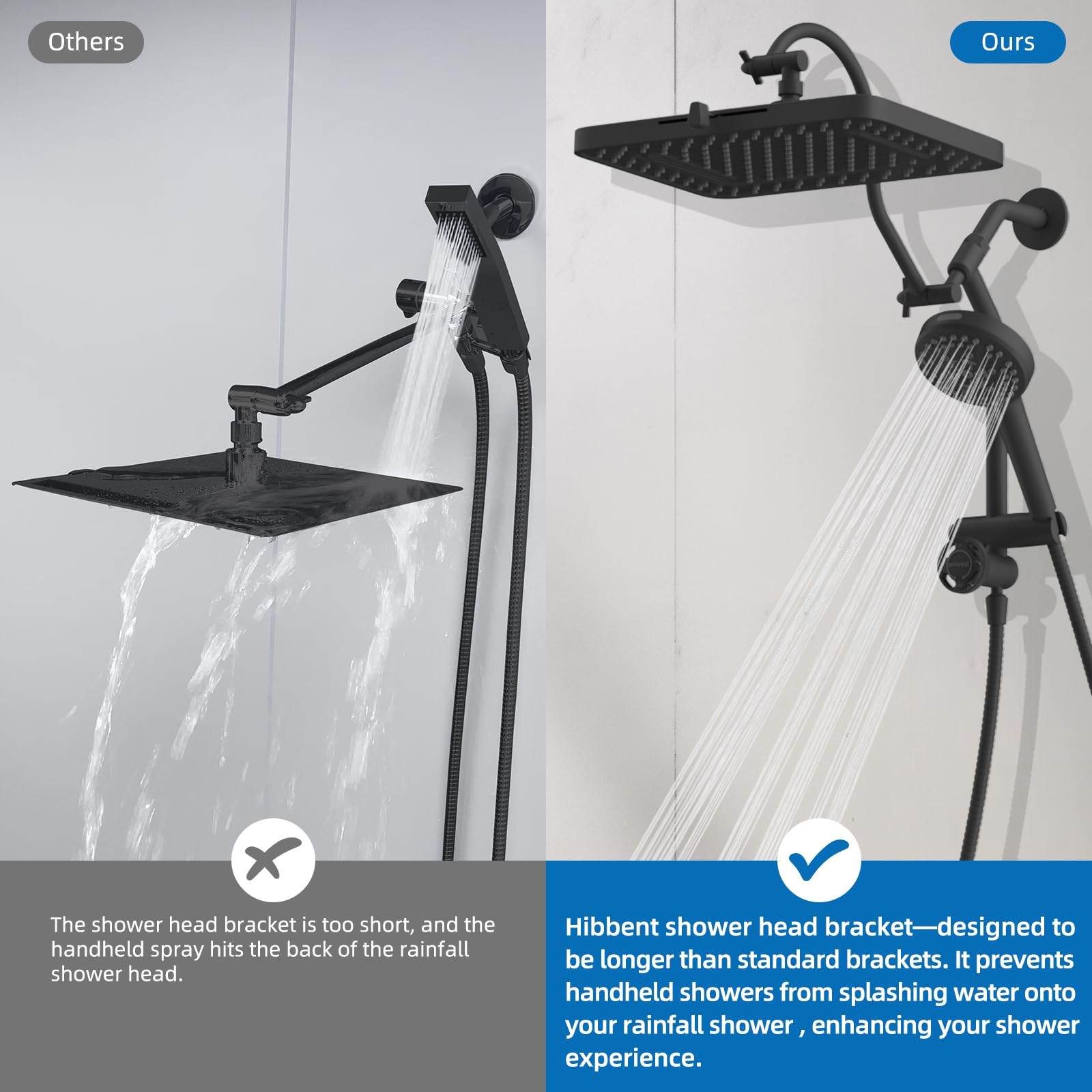 Shower head holder from Hibbent for easy height and angle adjustment.