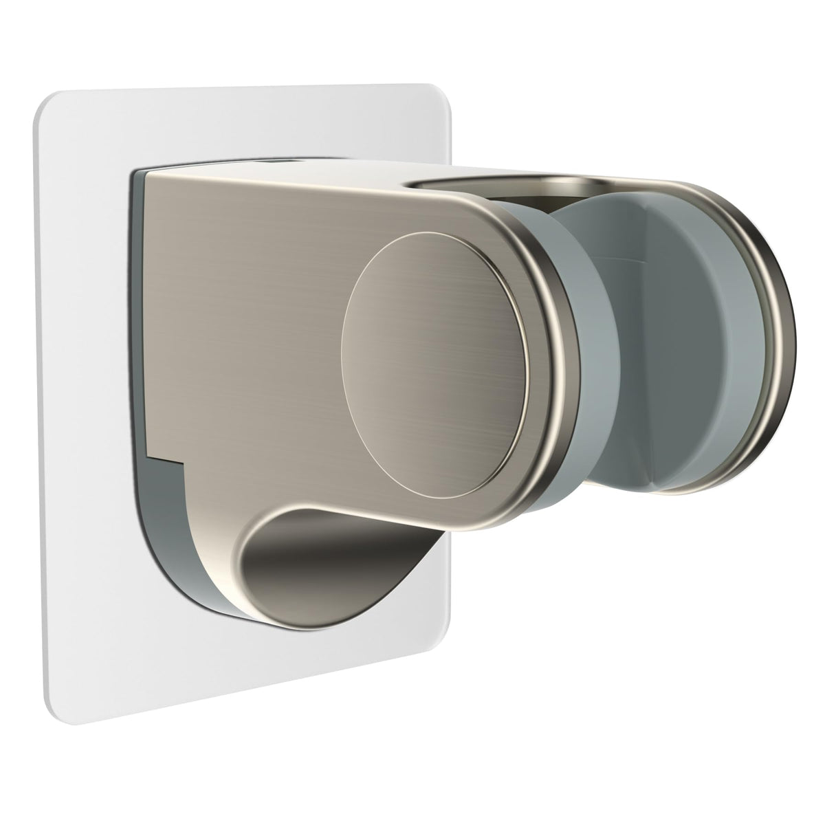 Hibbent showerhead holder with adhesive back showing secure no-drill mounting