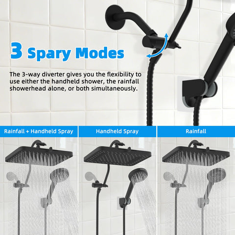 Hibbent showerhead holder in matte black keeps heads secure and accessible.