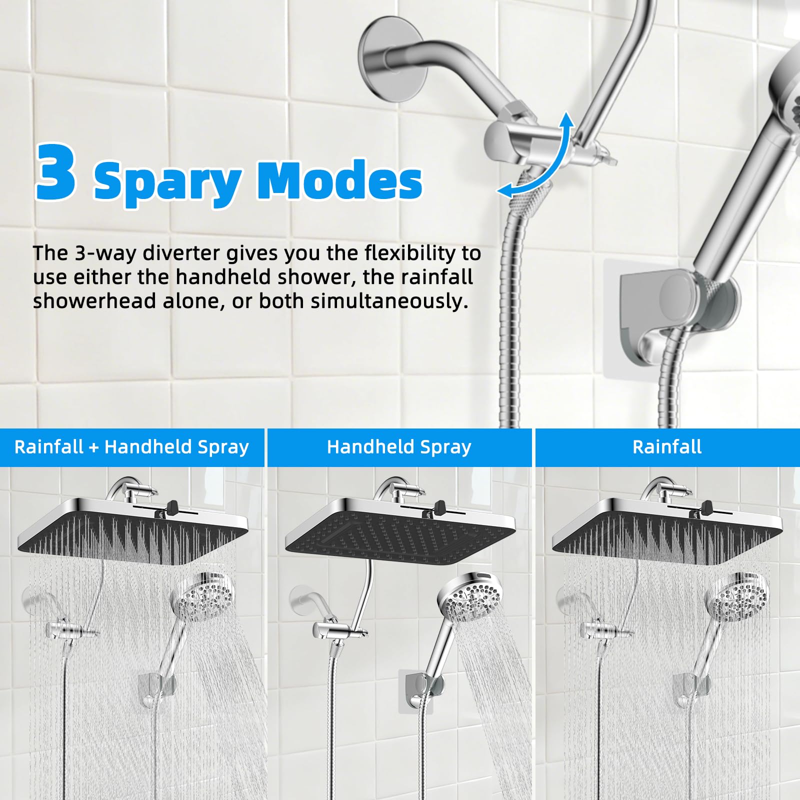 Hibbent showerhead holder keeps heads secure during showers.