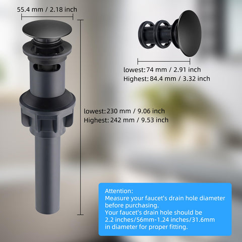 Hibbent fits sink drain holes 1-5/8 to 1-3/4 inches